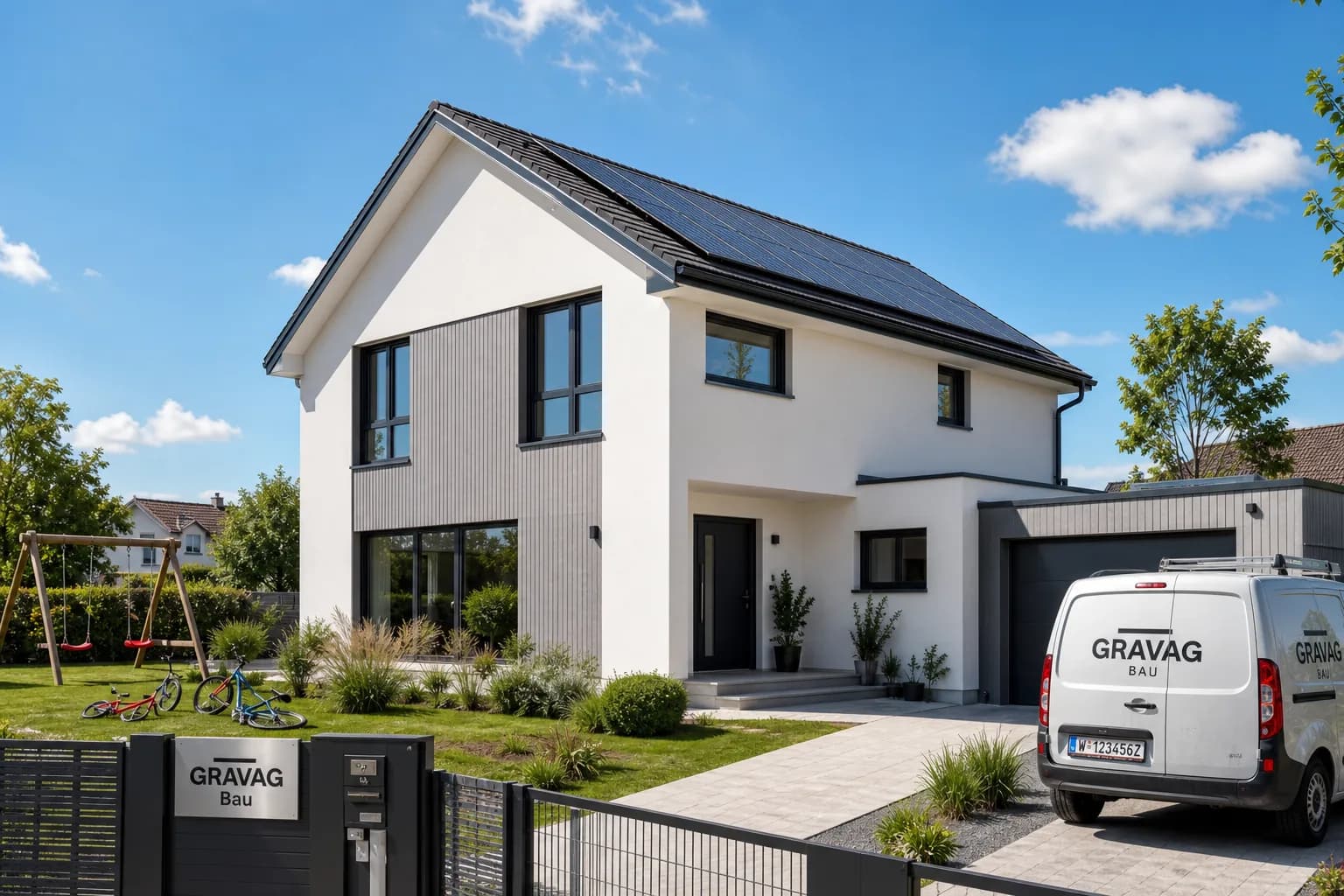 Fertigteilhaus mit PV & Garage – 1220 Donaustadt – GRAVAG BAU Referenzprojekt